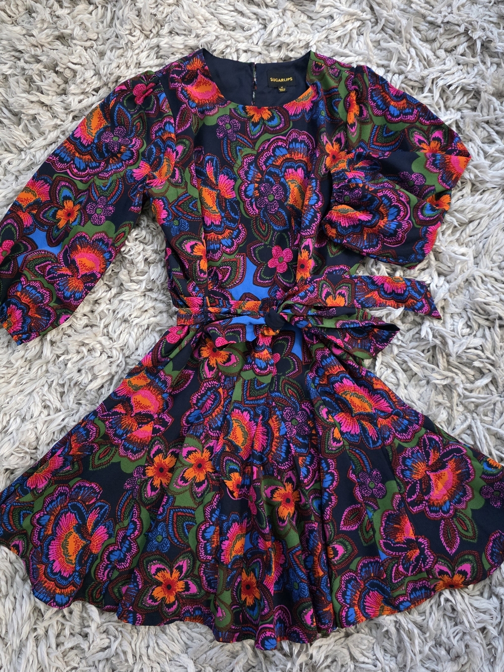 Sugar Lips Vibrant Floral Tie-Waist Dress Sz. M